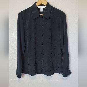 💚5/$25 Ship N Shore Womens Black Embroidered Button Down Shirt Size 10